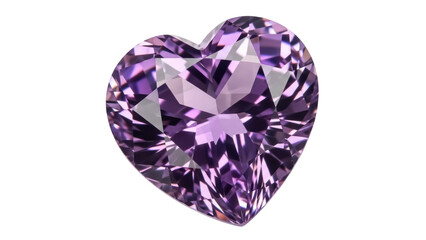 Heart shaped amethyst gemstone isolated PNG, purple crystal with facets for jewelry design and love concepts on transparent background