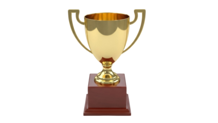 Golden trophy cup isolated PNG on transparent background, award prize for winning and achievement concept