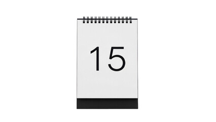 Calendar with number 15 isolated PNG on transparent background, reminder for important date or special event in the month