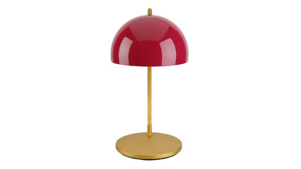 Modern red dome table lamp isolated PNG, stylish gold base desk light for bedroom or office decor on transparent background
