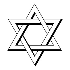 Interlaced hexagram, a six-pointed star with shadow. A compound figure of two equilateral triangles, with a regular hexagon as intersection. Also called sexagram, Seal of Solomon, and Star of David.