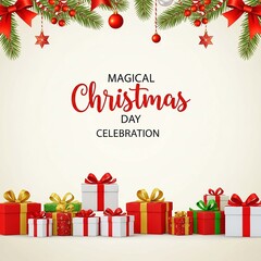 christmas background with gift boxes and christmas tree