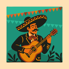 Mariachi mexican guitarist. Bright vector illustration