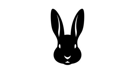 Minimalist Black Rabbit Head Silhouette on White Background.