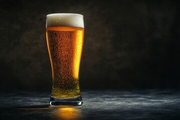 Refreshing Golden Lager Beer in Crystal Clear Glass, Sparkling Bubbles, Perfect Drink Photography