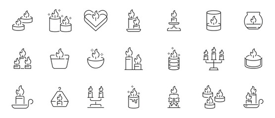 Candle and light editable line icons set. flame and decorative illustration