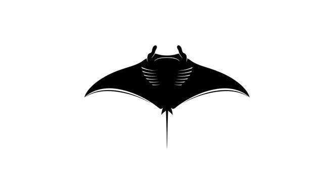 Manta Ray Silhouette - Graceful Marine Life Illustration in Black and White.