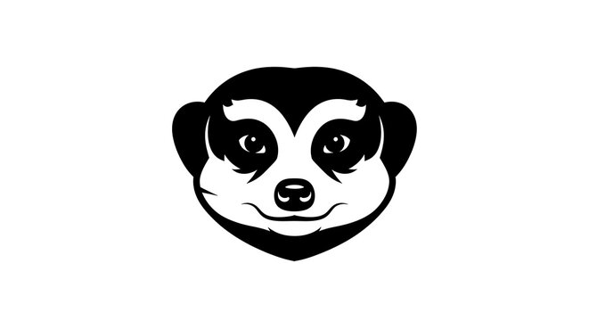 Meerkat face in black and white, simple illustration, clean design.