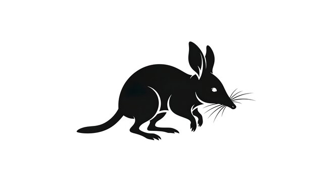 Minimalist black silhouette of a greater bilby on a white background.