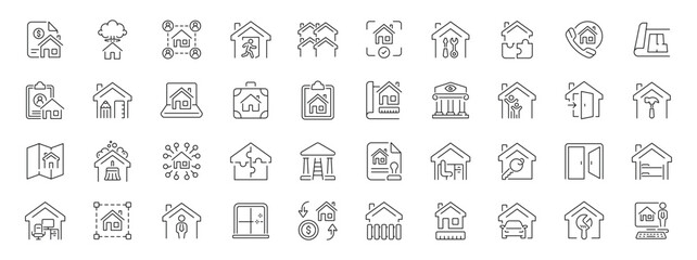 Fototapeta premium Real estate editable line icons set: property and home design graphics