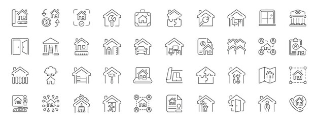 Obraz premium Real estate editable line icons set. property and home design symbols