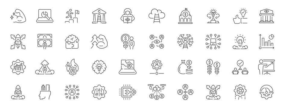 Technology and innovation editable line icons set. digital and tech graphics
