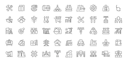 Industrial and construction editable line icons set. equipment and tools symbols