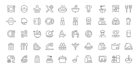 Cooking utensils editable line icons set: kitchen tools and culinary symbols