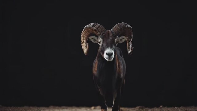 Close-up of a ram against a black background