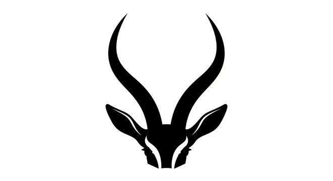 Minimalist Black and White Impala Head with Majestic Horns.