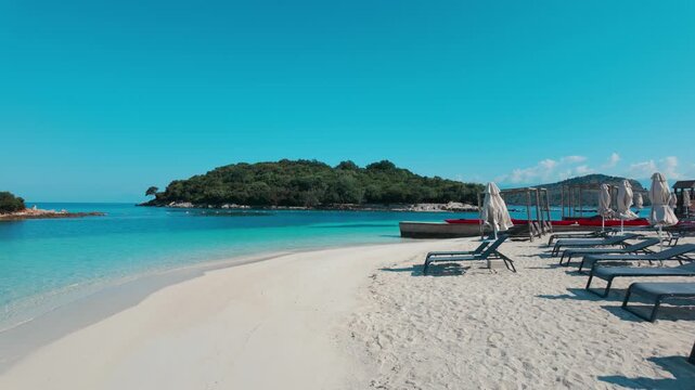 Ksamil Beach in Albania on sunny day