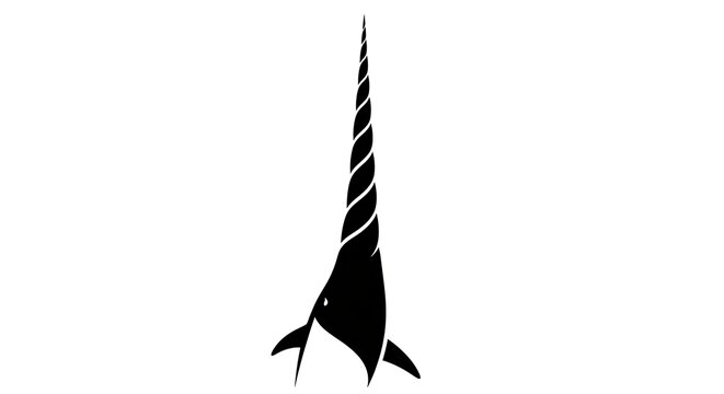Minimalist Black and White Narwhal Silhouette with Prominent Tusk.