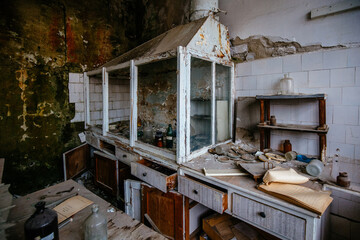 Old abandoned ruined chemical laboratory