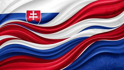 Slovakian Flag: An elegant display of the Slovakian flag, its vibrant colors and emblematic crest are dynamically portrayed in a flowing, artistic representation.