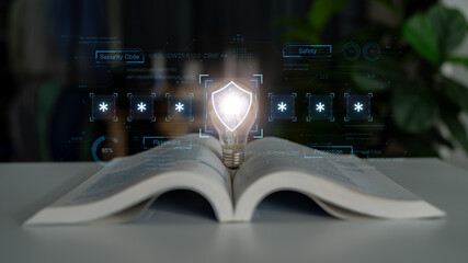 A concept of an advanced cybersecurity system. The futuristic interface shows a multi-factor authentication process using a secure password or PIN for enhanced data protection. Fermion