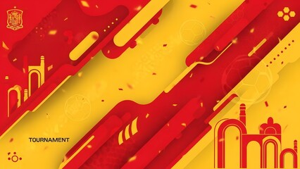 Abstract Soccer Design: Bold geometric shapes in red and yellow converge, creating a dynamic visual of excitement and energy, with nods to tournament.