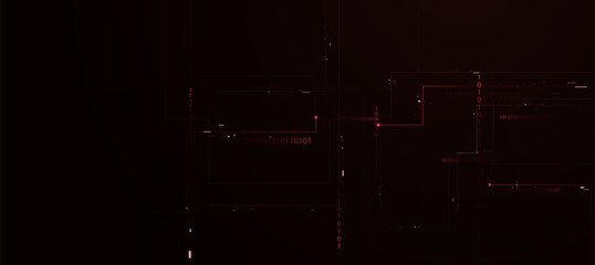 Futuristic Digital Hacking Interface Background with Glowing black red circuit and Tech Elements Binary Code background