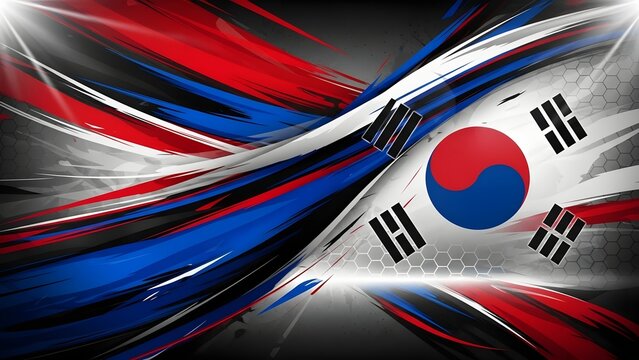 United Korean Flag : a striking composition of bold brushstrokes and iconic symbols, representing the spirit of the korean culture and unity.