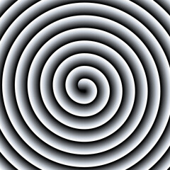 Hypnotic spiral, hypno disc creating an optical illusion known as peripheral drift or motion illusion. Archimedean spiral with gray gradient. Focusing on the center the swirl appears to move outwards.