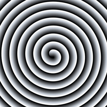 Hypnotic spiral, hypno disc creating an optical illusion known as peripheral drift or motion illusion. Archimedean spiral with gray gradient. Focusing on the center the swirl appears to move outwards.