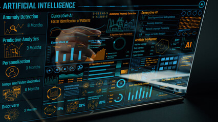 Engaging visual representation of artificial intelligence concepts, showcasing predictive analytics, anomaly detection, and generative AI in a modern digital format. Cipher