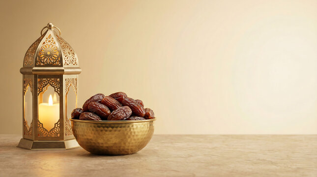Decorative lantern and bowl of dates