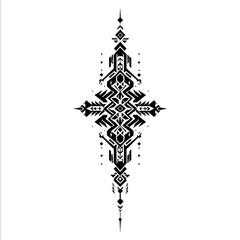 vertical tribal totem design sacred geometry cyber shamanic style elongated symmetrical shape complex black vector linework futuristic mystical symbols high c