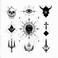 magic rituals symbols Minimalist illustration black and white white background