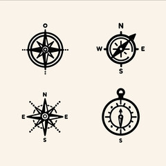 5 map compass icons simplified black and white clean lines