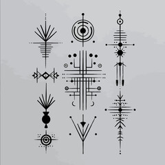 line drawn black on white background ancestral primal icons for Clarity Coherence Connection Resilience and Reflection