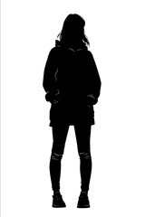 Vector black silhouette of a 14 years old girl on white background full body front view