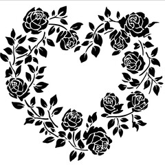 roses go around border heart stencil black and white