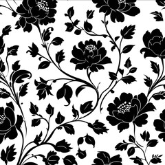 Flower and leaf design solid black on white background