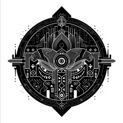 dmt art pattern mandala style futurecore flat design centered black on white background
