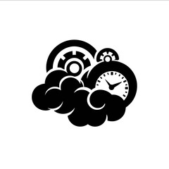 The logo of the combination of clouds and clocks black and white negative Japanese style simple flat and highend