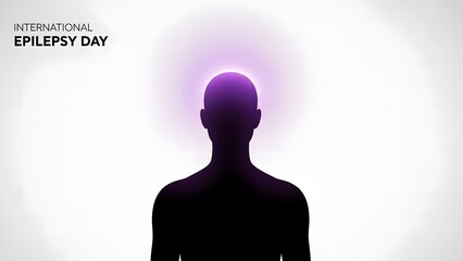 International Epilepsy Day: Silhouette with Purple Aura Highlighting Brain Health and Seizure Awareness on White Background