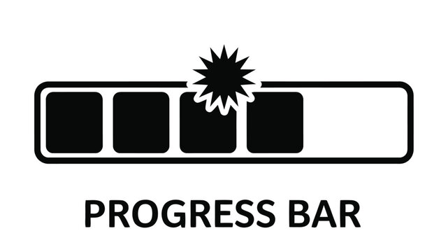 A minimalist illustration of a loading progress bar partially filled with black blocks