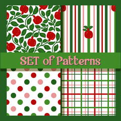 Elegant Pomegranate and Leaf Seamless Pattern Collection in Soft Pastel Botanical Style