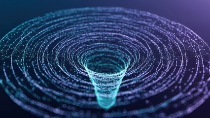 Futuristic rendering of a vortex funneling light particles, glowing with teal and purple
