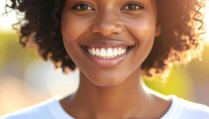 Radiant Smile - A Close-Up Portrait of a Happy Woman.