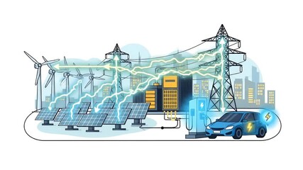 Clean Energy Grid Powering City With EV Charging Station