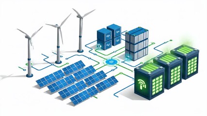 Clean Energy Grid Wind Solar Power Servers Motion Graphic