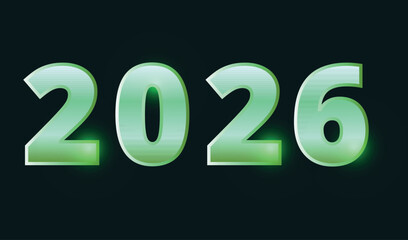 2026 Happy New Year Realistic Green Cyan Color Design Abstract Symbol Vector Illustration Background