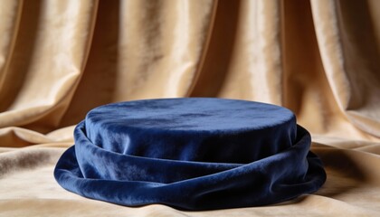 Elegant velvet podium 3D rendering for fashion and jewelry luxury showcase